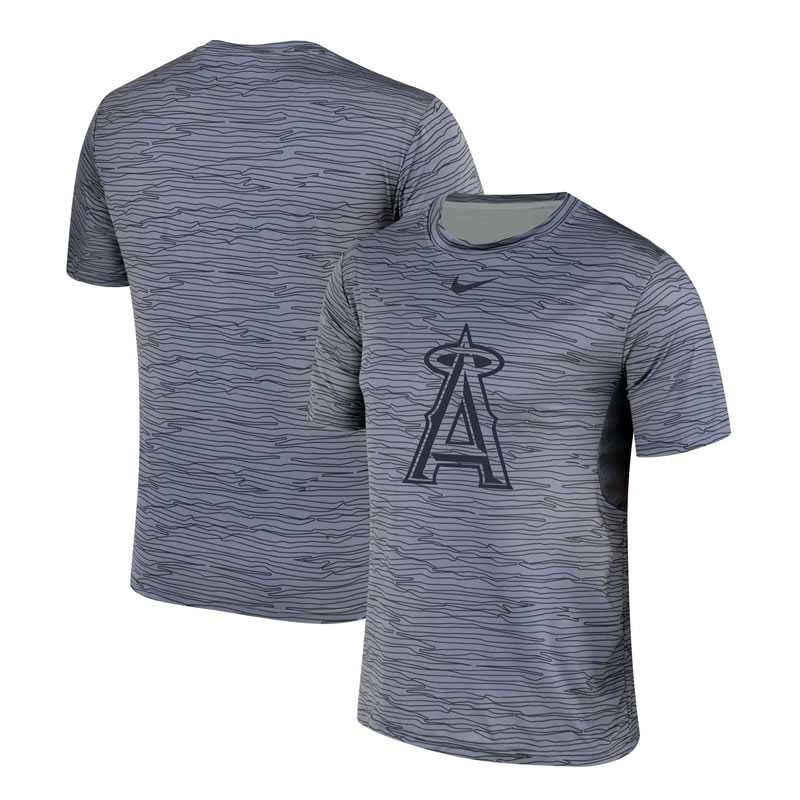 Los Angeles Angels Gray Black Striped Logo Performance T-Shirt,We sell and wholesale Los Angeles Angels Gray Black Striped Logo Performance T-Shirt on line form chian!